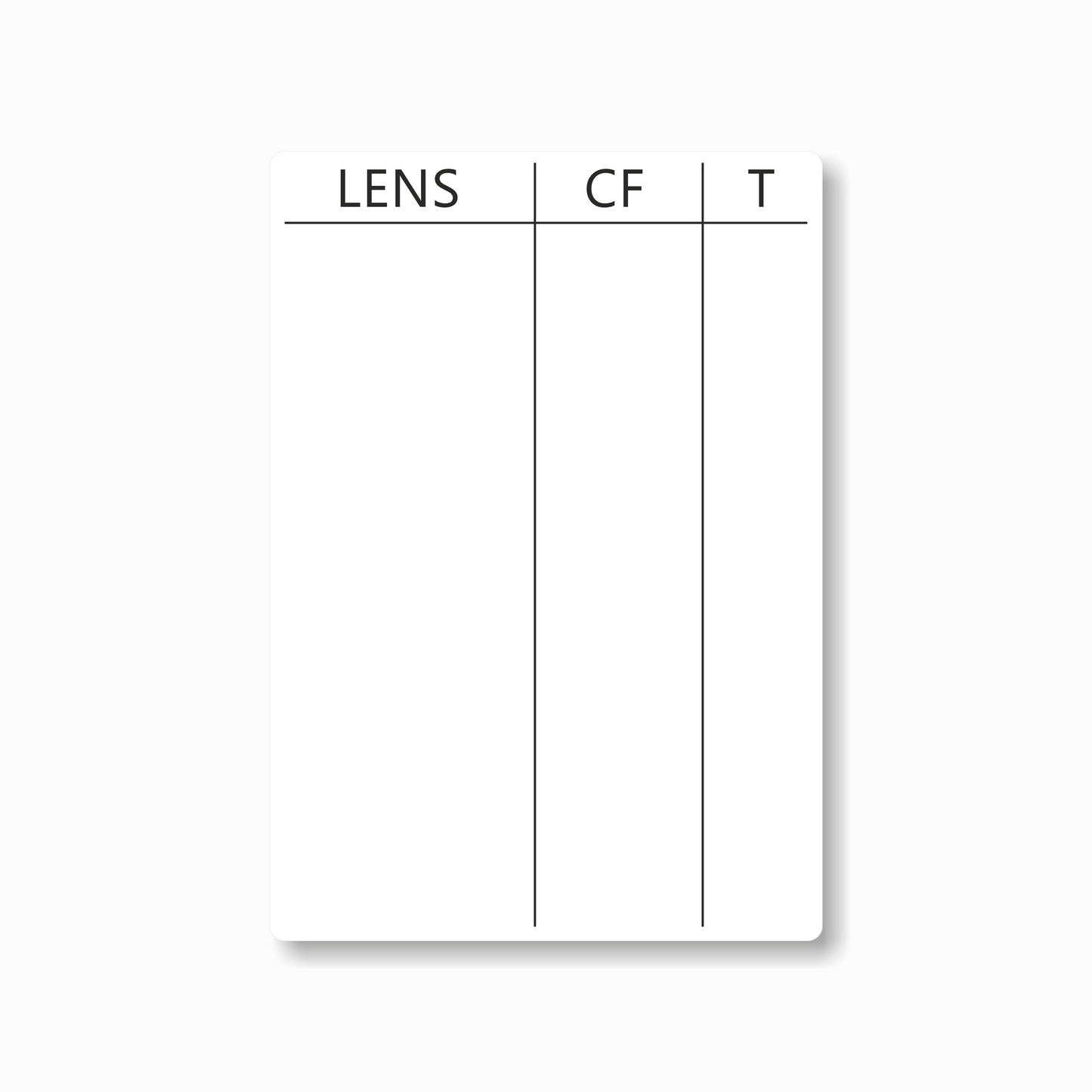 Lens Tables